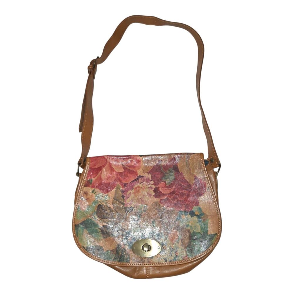 Maurizio Taiuti Italian Leather Floral Crossbody Bag Multicolor Satchel Purse